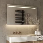 Badeværelse Moderne badeværelse spejl med LED-lys ur og antidug 100x70 cm
