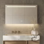 Moderne badeværelse spejl med LED-lys ur og antidug 100x70 cm