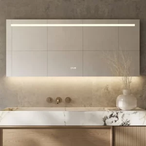 Moderne badeværelse spejl med LED-lys ur og antidug 140x70 cm