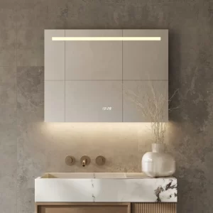 Moderne badeværelse spejl med LED-lys ur og antidug 80x70 cm