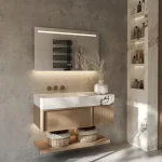 Smuk Moderne badeværelse spejl med LED-lys ur og antidug 100x70 cm