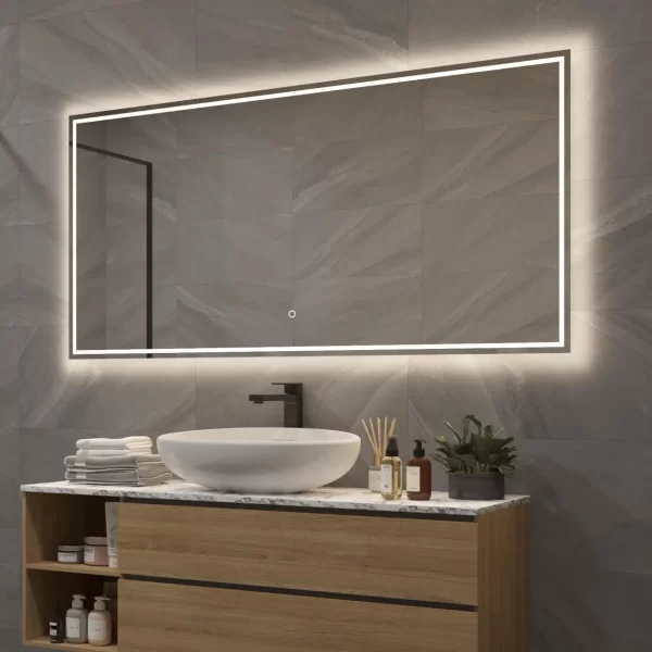 Flot spejl 4000k trendy badeværelsesspejl med spejlvarme belysning og touch-sensor 160x70 cm