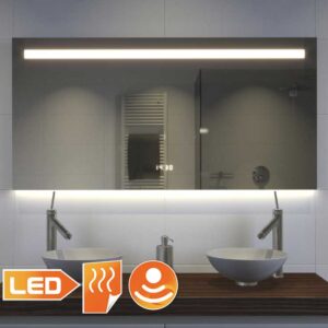 Moderne badeværelse spejl med LED-lys ur og varme 120×70 cm