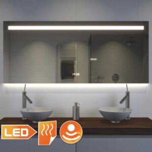 Opdag Moderne badeværelse spejl med LED-lys ur og antidug 140x70 cm