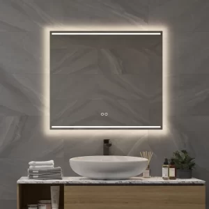 Elegant badeværelsesspejl med vandret LED lys top og bund og antidug 80x70 cm