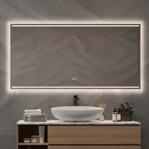 Badeværelsesspejl med vandret LED lys top og bund og antidug 140x70 cm