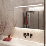 Moderne badeværelse spejl med LED-lys ur og spejlvarme 90x70 cm
