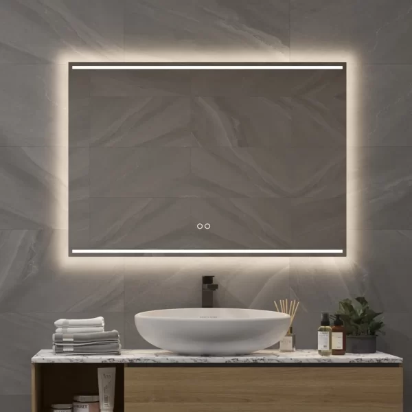 Elegant badevaerelsesspejl med led lys 100x70cm closeup