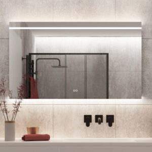 Spejl med LED lys fra varm til kold farve dæmpningsfunktion og dugfri 140x70 cm