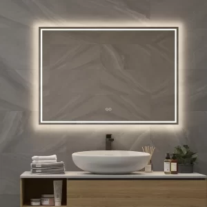 Moderne LED-spejl med spejlvarme og berøringssensor 100x70 cm