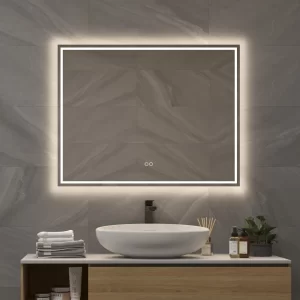 Moderne LED-spejl med spejlvarme og berøringssensor 90×70 cm