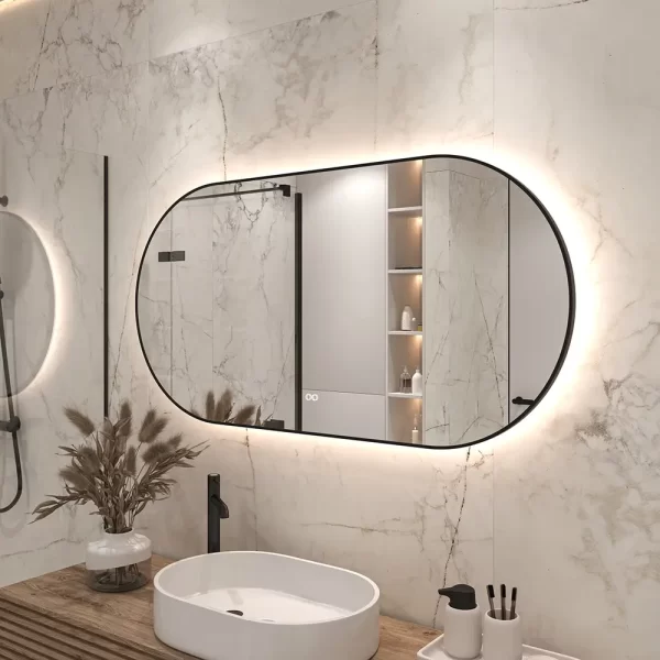 Moderne spejl med led lys fra varm til kold farve lys daemper og dugfri 140x70 cm side 2