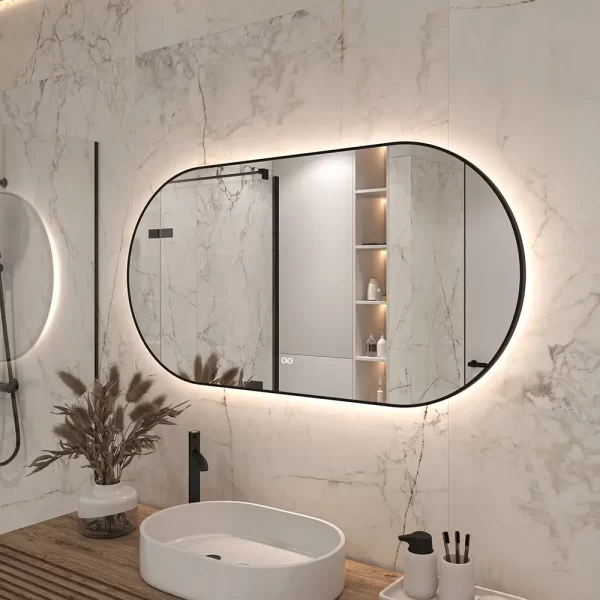Moderne spejl med led lys fra varm til kold farve lys daemper og dugfri 140x70 cm side