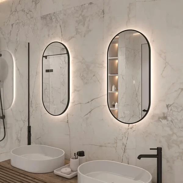 Moderne spejl med led lys fra varm til kold farve lys daemper og dugfri 40 x 80 cm side 2