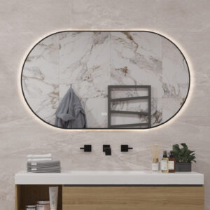 Elegant spejl med LED lys fra varm til kold farve lys dæmper og dugfri 120x70 cm