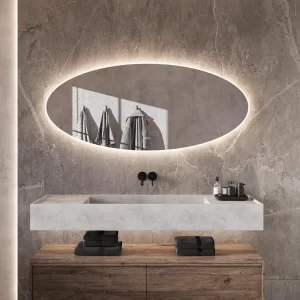 Ovalt spejl med LED belysning dugfri og lysstyring 160x70 cm
