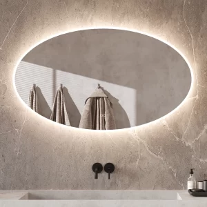 Ovalt spejl med LED-belysning dugfri og lysstyring 120x70 cm