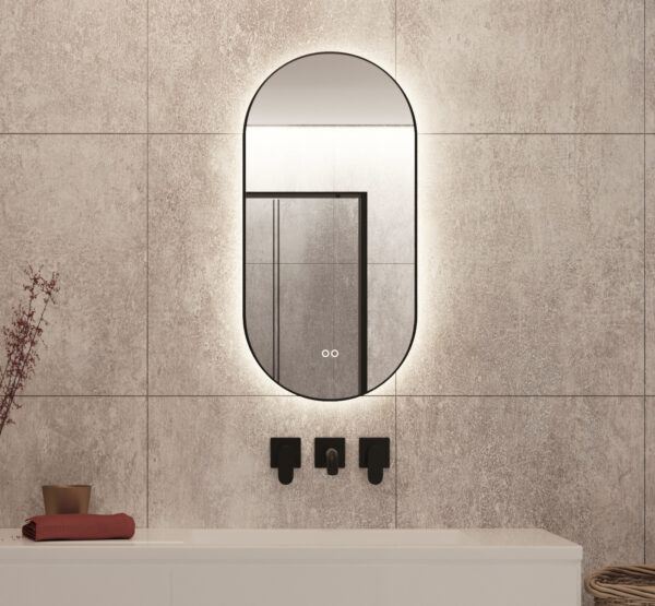 Moderne spejl med led lys fra varm til kold farve lys dæmper og dugfri 40x80 cm