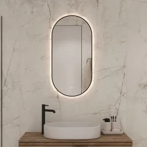 Moderne spejl med LED lys fra varm til kold farve lys dæmper og dugfri 45x90 cm