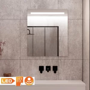 Opgrader dit badeværelse med Spejl med LED lys lysdæmper stikkontakt og dugfri 60x70 cm