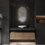 Badeværelse Deluxe ovalt spejl med gun metal ramme LED-lys og antidug 40x90 cm