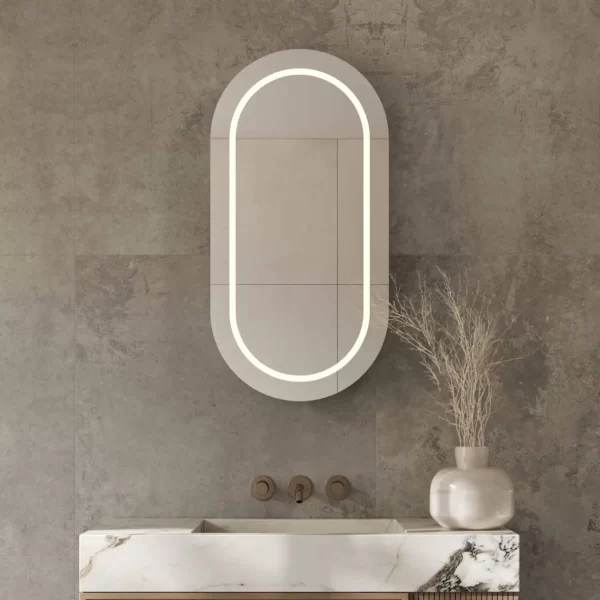 Flot ovalt badeværelsesskab med lys 45x90 cm
