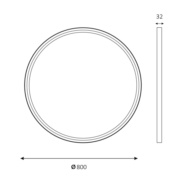 Teknisk luna rundt spejl med sort ramme 4000k 80mm