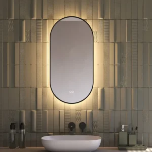 Moderne spejl med LED lys fra varm til kold farve lys dæmper og dugfri 40x80 cm