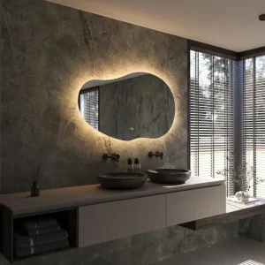Organisk spejl med baggrundsbelysning lysstyring og antidug 120x70 cm