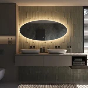 Ovalt spejl med LED belysning dugfri og lysstyring 160x70 cm