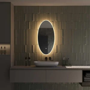 Ovalt spejl med LED belysning dugfri og lysstyring 45x90