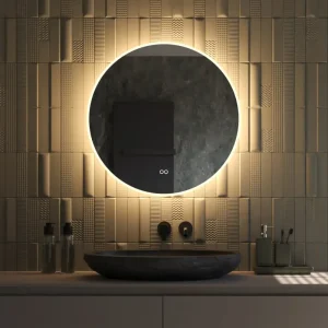 Rundt spejl med LED-lys i kanten lysregulering og dugfri 70 cm