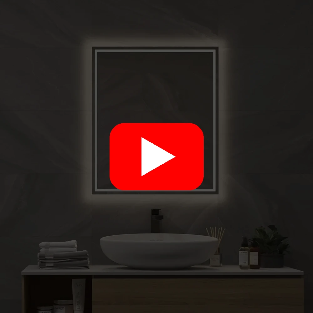 Video af spejl i 60×70 cm med LED-lys, spejlvarme og berøringssensor