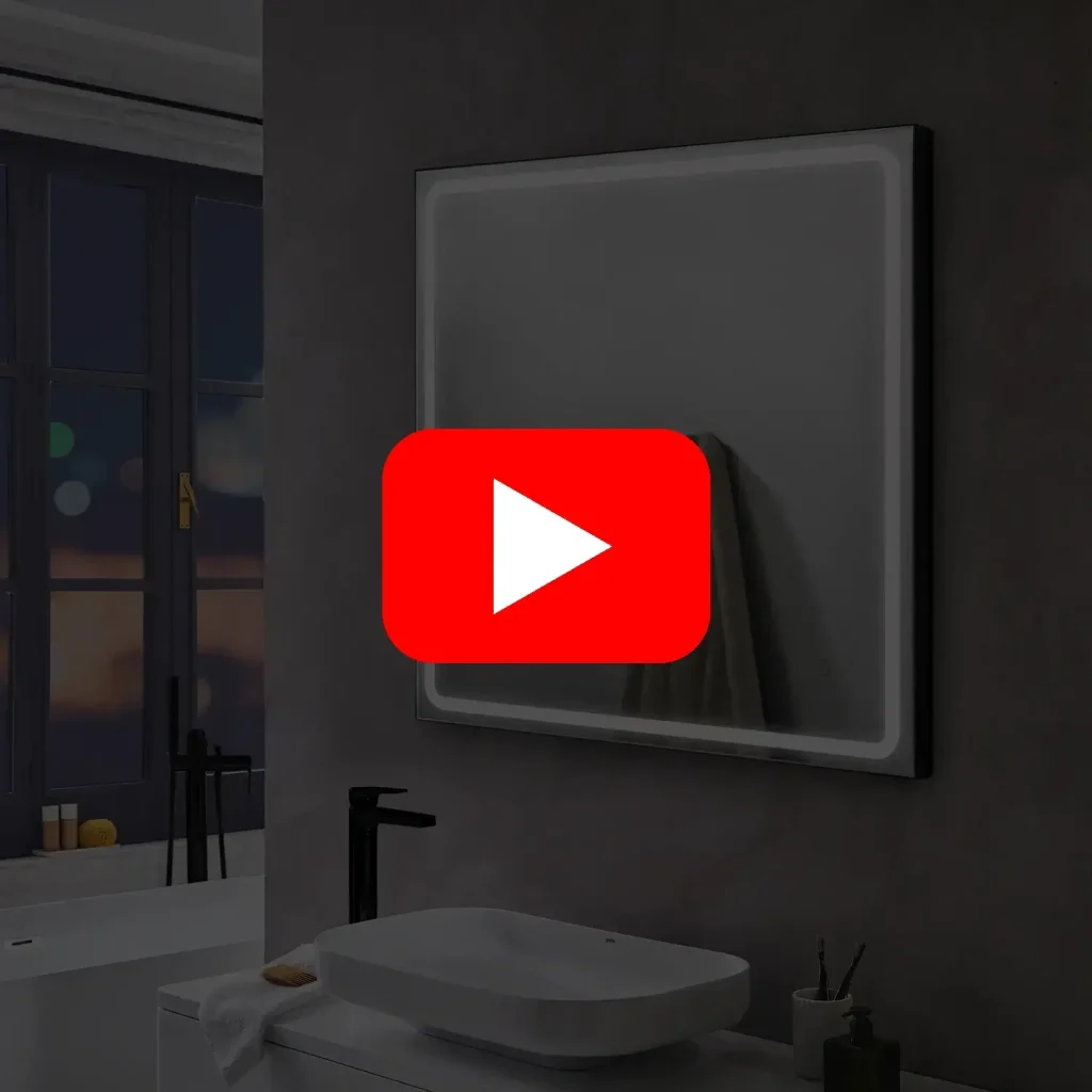 Video: Sif spejl med 4000K LED lys - 80x80 cm Video af spejl i 80×80 cm med LED-lys og justerbar farvetemperatur