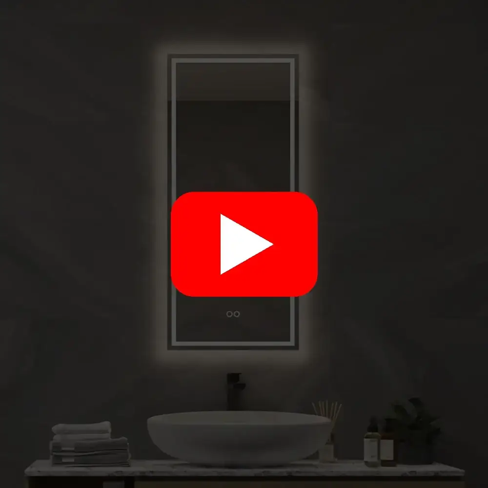 Video af spejl i 40×90 cm med antidug, LED-lys og dæmpbar lysstyring