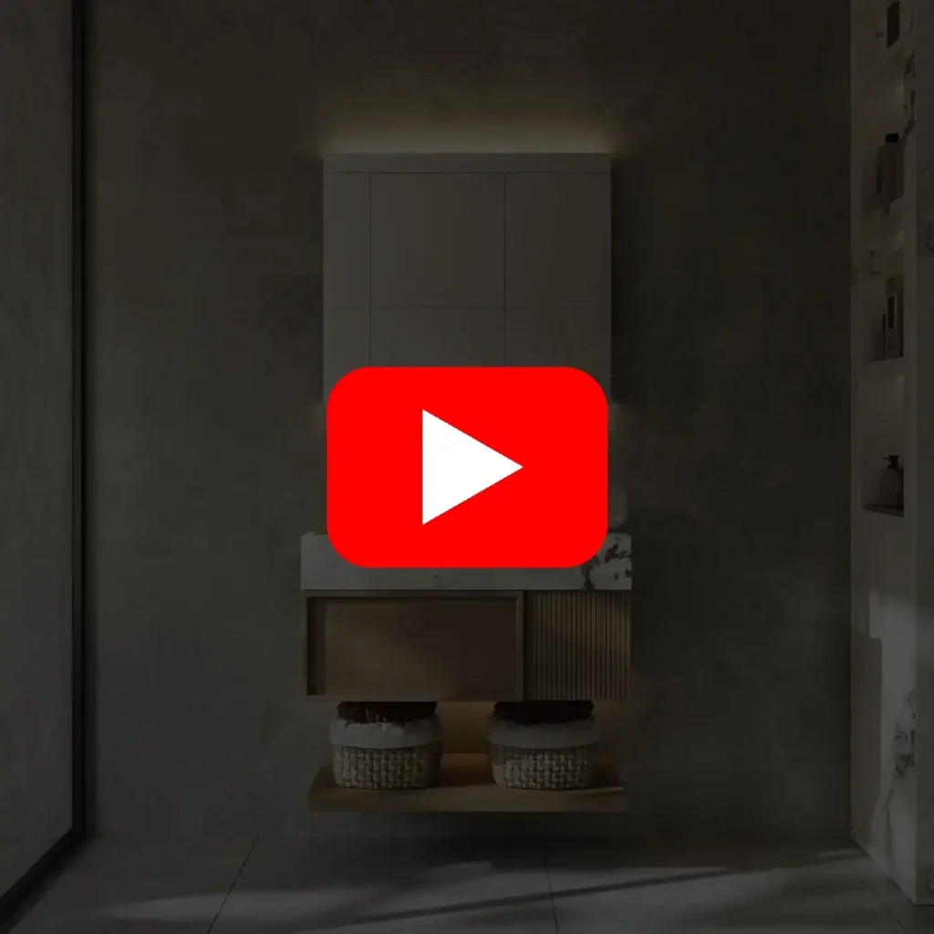 Video af spejl i 80×70 cm med antidug, LED-lys og integreret stikkontakt