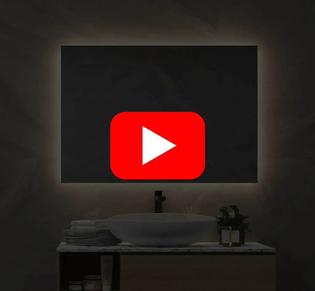 Video: Spejl med baglys lysstyring + antidug 90x70 cm Video af spejl i 90×70 cm med antidug, baggrundsbelysning og dæmpbar lysstyring