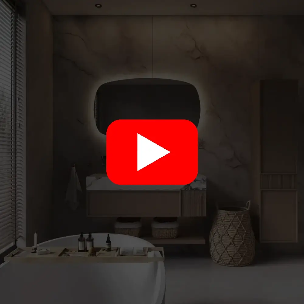 Video af spejl i oval form i 120×70 cm med antidug og dæmpbar lysstyring