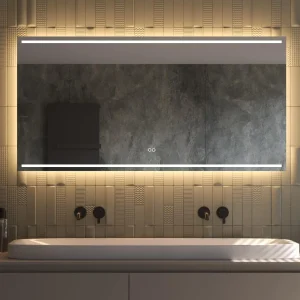 Badeværelsesspejl med vandret LED lys top og bund og antidug 140x70 cm