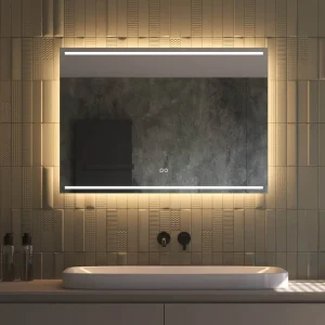 Elegant badeværelsesspejl med vandret LED lys top og bund og antidug 100x70 cm