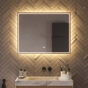 Moderne LED-spejl med spejlvarme og berøringssensor 90×70 cm