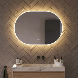Ovalt spejl med lysregulering og antidug 100x70 cm