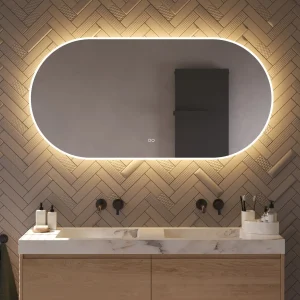 Ovalt spejl med lysregulering og antidug 140x70 cm