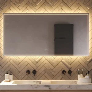 Trendy badeværelsesspejl med spejlvarme belysning og touch-sensor 140x70 cm